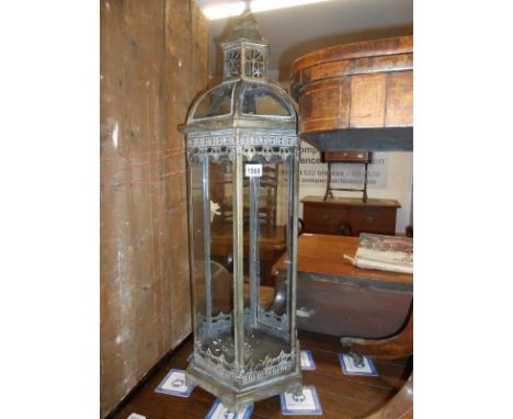 Verdigree metal and glass garden lantern