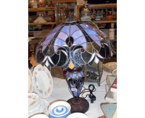 Tiffany style table lamp. Approx. height 62cm, approx. diameter of shade at widest 46.5cm