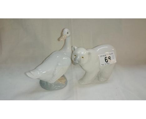 A Lladro polar bear and a Nao (by Lladro) goose