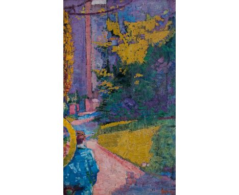 ‡Alfred Aaron Wolmark (1877-1961)The Garden Walk Signed with initials, also signed and inscribed Claremont Studio St. Mary~s 