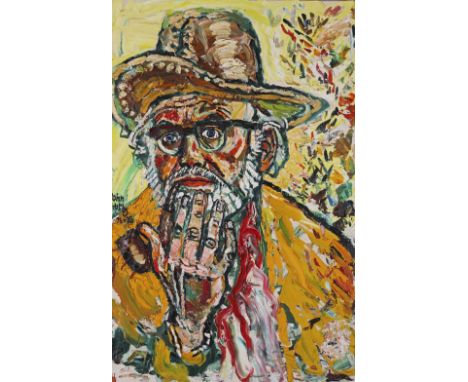 ‡John Bratby RA (1928-1992)Self portrait of a man in a hatSigned and dated ~78 and ~79, also inscribed This is in a hat bough