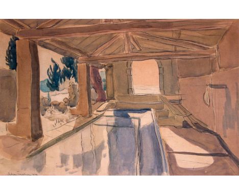 ‡Julian Trevelyan RA (1910-1988)Le Lavoir, The LaundrySigned and dated 1936Watercolour over pencil34.25 x 51.5cm++Paper sligh