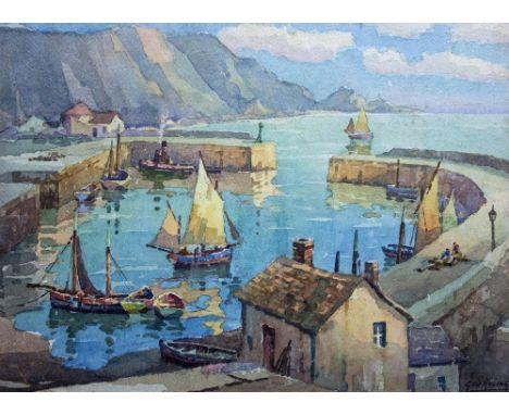 ‡George Ayling (1887-1960)Polperro Harbour, CornwallSignedWatercolour33.5 x 46cm++Some light foxing in sky, some dark bloom i