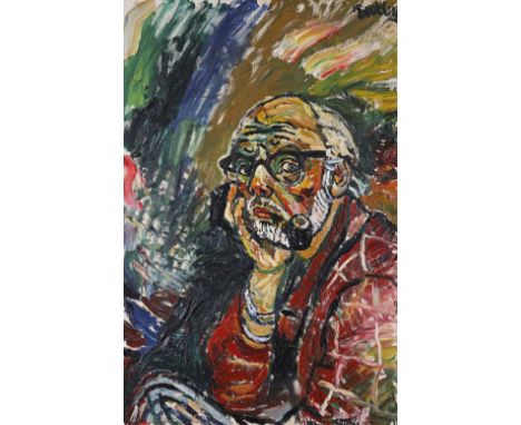 ‡John Bratby RA (1928-1992)Self portrait with chin in handSigned twice, also inscribed verso Good wishes Jack, This was made 