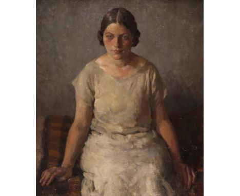 ‡Phyllis Dodd (1899-1995)Portrait of a lady, seated, wearing whiteSigned versoOil on canvas61 x 51cm