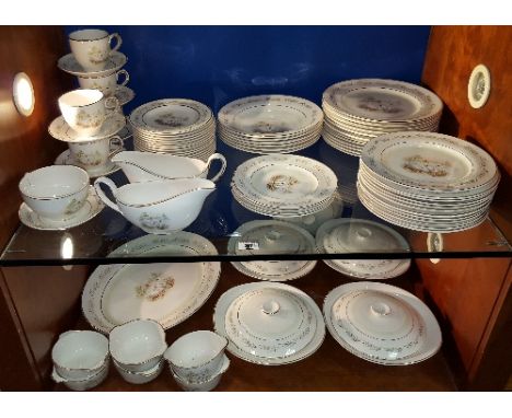A Vintage Arklow Dinner & Tea Service decorated with swans, comprising four lidded vegetable tureens, meat platter, two gravy
