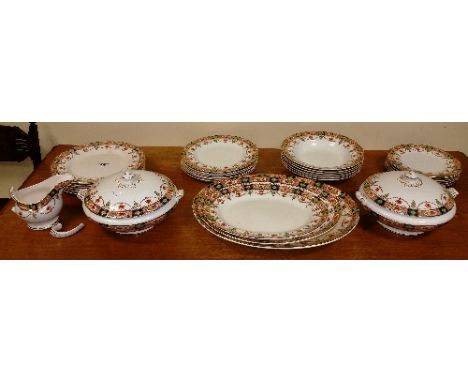 A Vintage Arklow Dinner Service, Complete for Six comprising of a pair of vegetable tureens and covers, three graduated servi