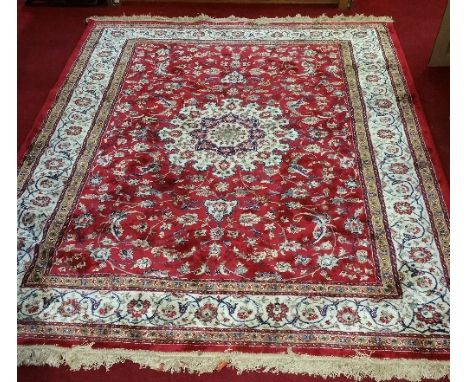 A Red Ground Kashmir Carpet, Shabas Design. 230 x 160cm.