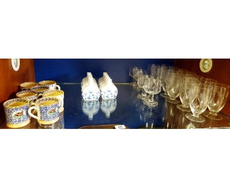 A Quantity of Nicholas Mosse Cups; with a suite of glassware and 10 porcelain posies.