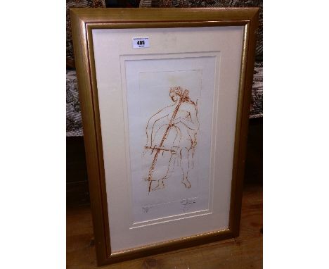 A Print of a Woman Playing a Cello.