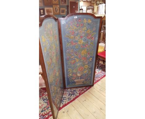 A Late 19th Century Folding Room Divider/Screen, half height, with two fine floral tapestry panels.