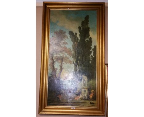 A Coloured Print on Panel of a Continental Scene.