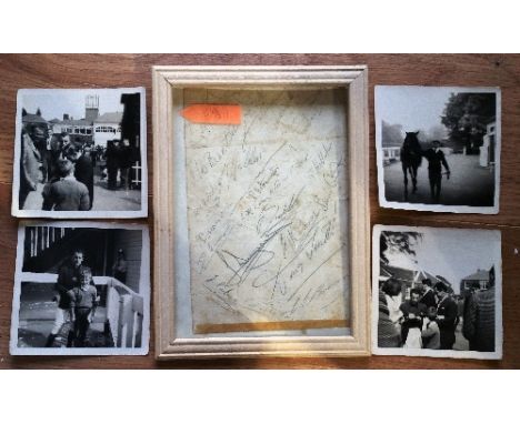 A Collection of Horse Racing Autographs & Four Original Photographs from Haydock Park 1966 or 1967, the autographs on a singl