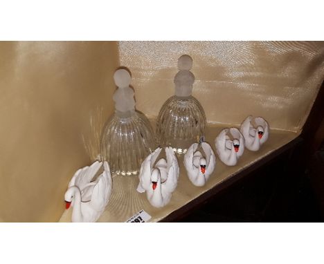 Five Bisque Goebel Swans & Two Goebel Glass Bells (7).