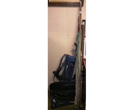 A Quantity of Vintage Fishing Rods, Golf Bag, etc.