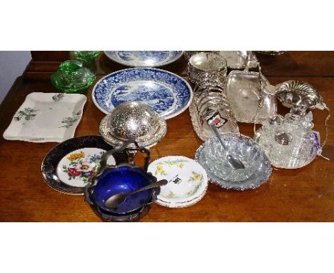 Eight Pieces of Silver-Plate & Four Plates/Saucers.