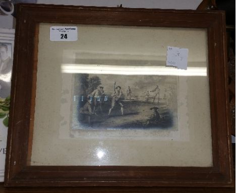 A Vintage Monochrome Print - Cricket, in an oak frame.
