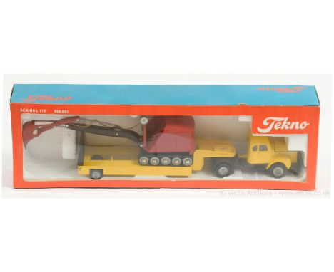 Tekno 1/50th scale early model - #860-861 Scania L 110 Articulated Transporter - yellow, black with Tract Mobile Crane - gene