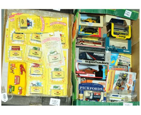 A boxed group to include Matchbox Originals 4 Tractor; 7 Horse Drawn Milk Float; 9 Fire Engine plus others - includes duplica