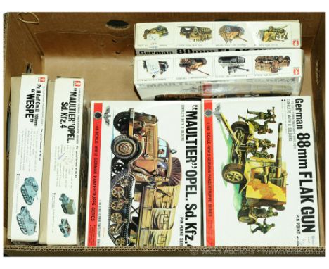 Bandai a group of Military (1/48th Scale) Plastic Kits to include; German 88mm Flak Gun; Maultier Opel SDKFZ4; plus others - 