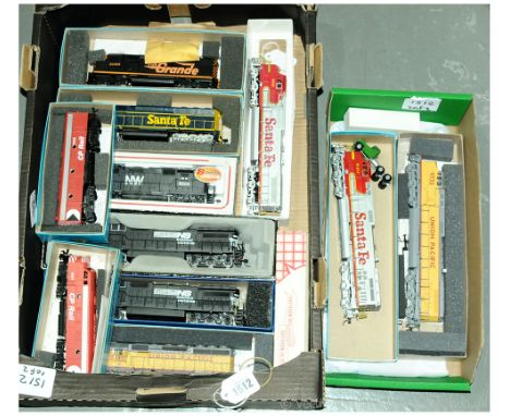 American Outline HO Gauge Scale Diesel Locos.  Athearn Models include Santa Fe blue/yellow SD45; CP Rail F7 A &amp; B Units; 