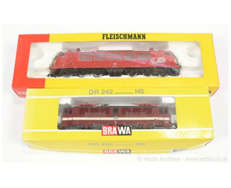 HO Gauge pair of German Overhead Electric Locos (1) Brawa 0201 DR maroon Class 242 089-1 - Excellent with small glue mark to 
