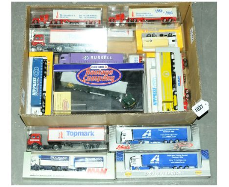 A group of Articulated Trucks and Trailers to include Schuco (1/87 Scale) "Hill Hire"; AMW "Frigoblock"; Scale Models "Nippre