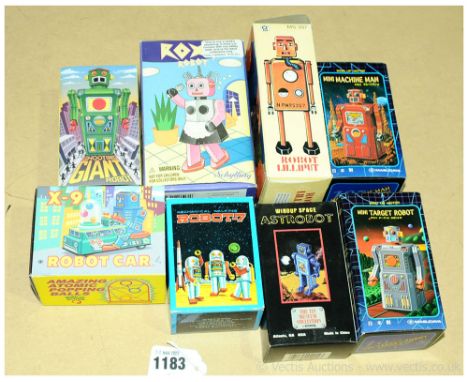 Tinplate/plastic a group of more recent issue Robots to include "Mini Machine Man"; "Shooting Giant Robot"; "Roxy"; "Lilliput