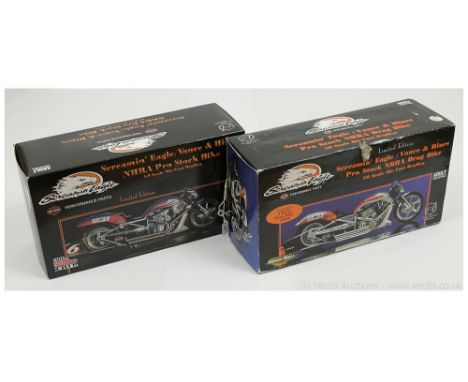 ERTL American Muscle 1/9th scale pair (1) 32256 Screaming Eagle/Vans Hines NHRA Pro Stock Bike - Harley Davidson; (2) similar