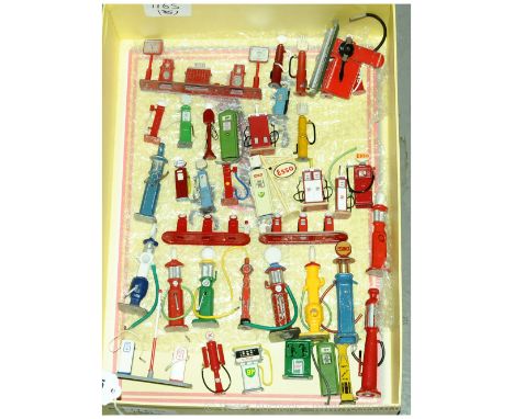 An unboxed group of mainly Petrol Pumps - modern &amp; vintage issues includes; Matchbox "Esso" Petrol Pump Set with Sign; al
