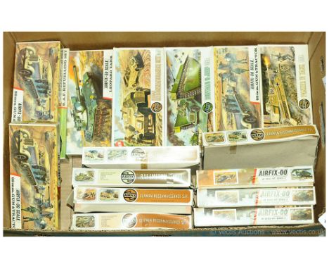 Airfix a group of Plastic (00 Scale) Kits mainly Military Vehicles including; Leopard Tank, Panzer Tank; Buffalo &amp; Jeep; 