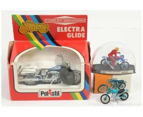 Polistil vintage Motorcycle group (1) MT10 Baja Harley Davidson Cross - blue, racing number 10 with red plastic rider figure 