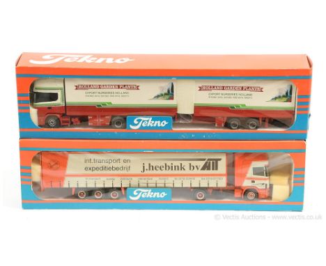Tekno 1/50th scale pair (1) Holland Garden Plants - rigid truck and trailer; (2) J. Heebinkbv - Curtainside Trailer - orange/