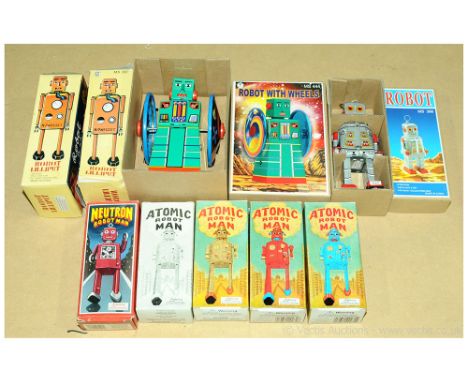 Tinplate Robots a group of more recent issues to include "Lilliput"; "Atomic Robot Man"; "Robot with Wheels" plus others - co