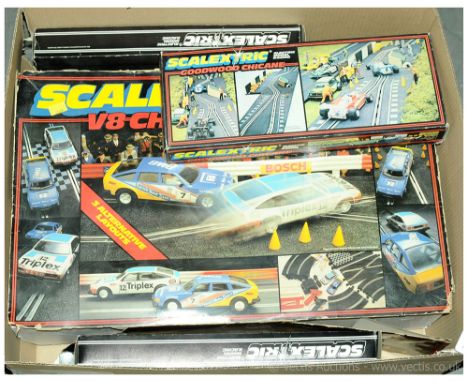 Scalextric Slot Car Set "V8-Championship" to include 2 x Rover (1) "Triplex" - white, blue, race number 12 and (2) harder to 