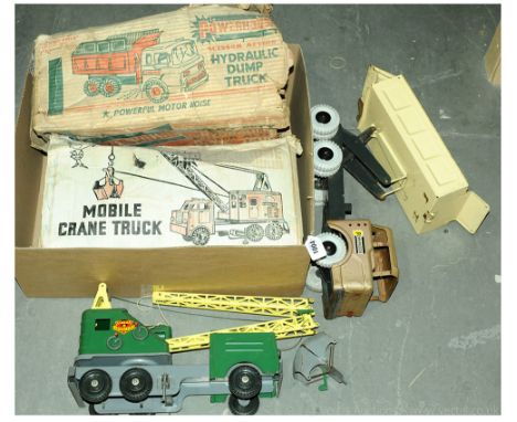 Marx - a pair of large scale Tinplate issues to include (1) "Powerhouse" Tipper finished in gold, cream tipper and (2) Mobile