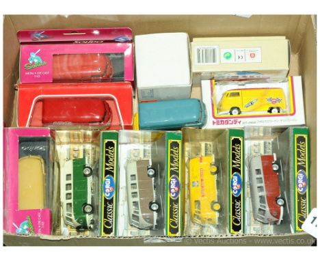 A group of (1/43rd scale) Volkswagen Vans and Mini Buses to include Solido "Coca Cola"; Corgi "Bosch"; "Fire Marshall"; Tomic