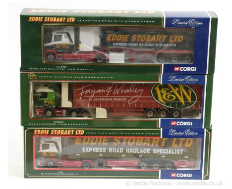 Corgi 1/50th scale group (1) CC12211 Scania Curtainside - Fagan &amp; Walley Ltd; (2) 76602 Scania Box Trailer - Eddie Stobar