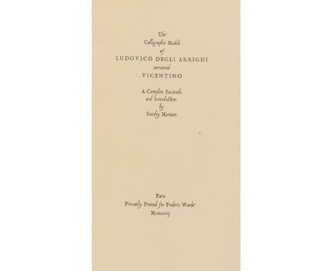 Morison (Stanley, editor) The Calligraphic Models of Ludovico degli Arrighi surnamed Vicentino, one of 300 copies, original v