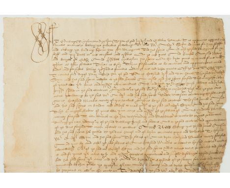 Scotland.- Marriage contract between Alexander Sym "advocat for himselff" and Margaret Tod, manuscript, torn at head and with