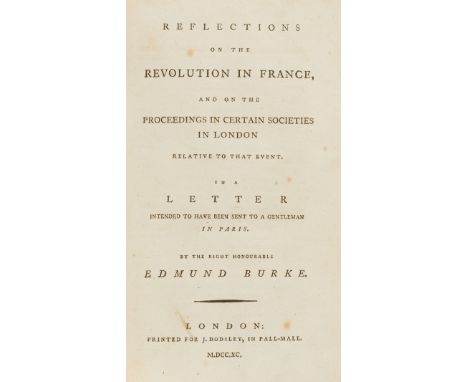 Burke (Edmund) Reflections on the Revolution in France..., ?first edition, title with "M" of date to left of first "D" of Dod