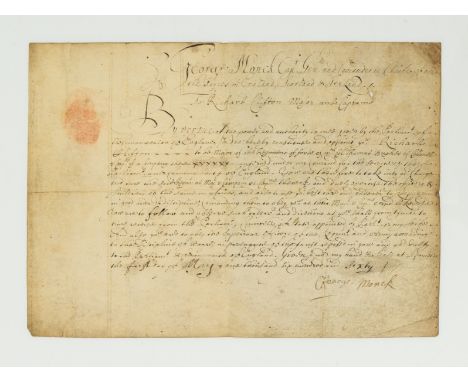 Monck (George, 1st Duke of Albermarle, Capt. Gen. &amp; Commander-in-Chief of  the Forces, 1608-1670) Commission appointing R