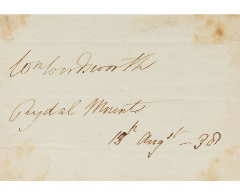 Wordsworth (William, poet, 1770-1850) Cut signature, "Wm Wordsworth Rydal Mount 19th Augst -38", laid down on card, 85 x 120m