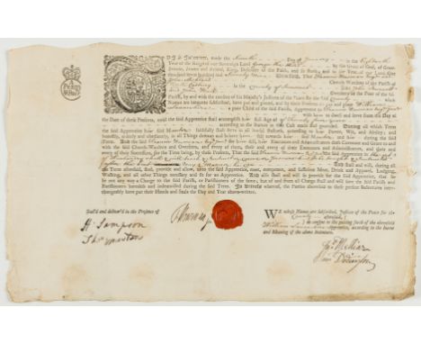Apprentice indentures.- Somerset, North Cadbury.- 4 apprentice indentures, each recording the apprenticeship of a young child