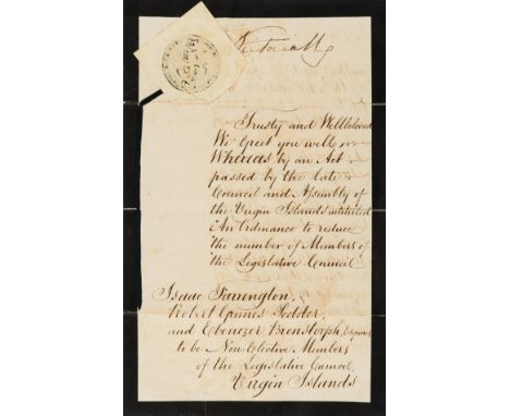 British Virgin Islands.- Victoria (Queen, 1819-1901) Order appointing Isaac Farrington and others "to be Non Elective Members