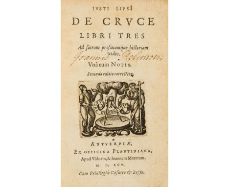 Plantin &amp; Estienne.- Lipsius (Justus) De cruce libri tres..., second edition, title with engraved printer's device, engra