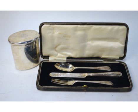 An oval silver toiletry jar and cover, engraved with Regimental badge - 1st Battalion, Middlesex Regt, Finnegan's Ltd. of Bon