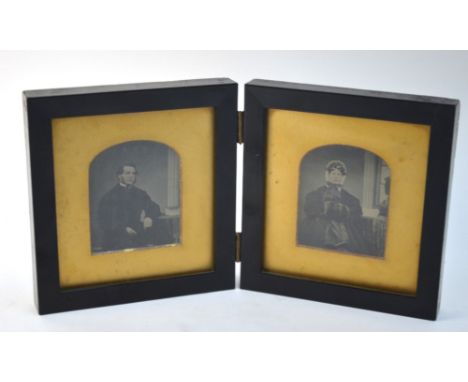 A pair of mid 19th century Ambrotype photographs, portrait of a lady and gentleman, in gilt mounts and glazed and ebonised fo