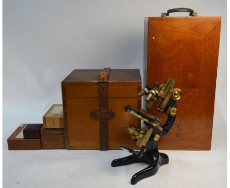 A fine Ernst Leitz, Wetzlar microscope no.215844, with interchangeable binocular and monocular optics, in fitted box with acc