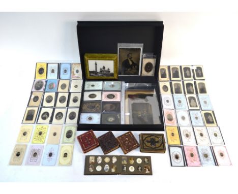 A quantity of  Victorian and later photographic history, including: a box and cover decorated with an Image of The Monument i